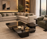 Minimalist Soft-Square Nesting Coffee Tables in Natural Walnut & Black Oak