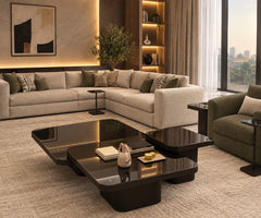 Minimalist Soft-Square Nesting Coffee Tables in Natural Walnut & Black Oak