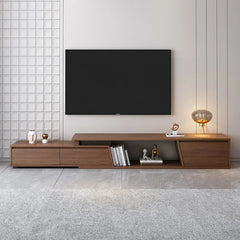 Minimalist Extendable Walnut TV Console with Asymmetric Storage Drawers