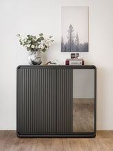 Modern Dark Charcoal Fluted Sideboard Cabinet with Tinted Glass Door