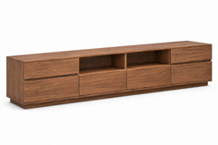 Minimalist Extra-Wide Walnut TV Stand with 6-Drawer Storage & Open Media Shelves