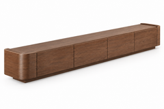 Modern Ultra-Wide Walnut TV Console with Curved Edges & Concealed Storage Drawers