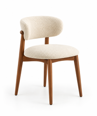 Nordic Round Natural Oak Dining Table with 4 Grey Bouclé Curved Chairs Set