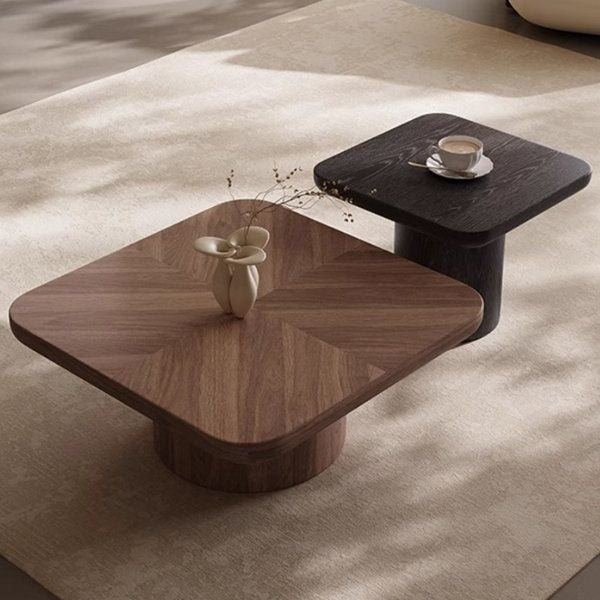 Modern Two-Tone Layered Walnut & Black Coffee Table with Hidden Storage Drawer