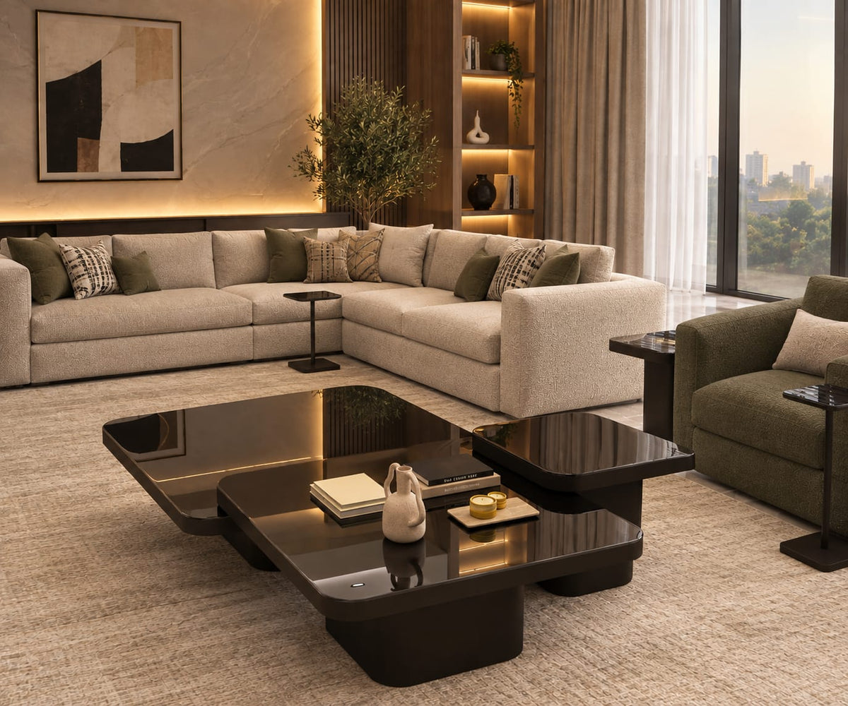 Minimalist Soft-Square Nesting Coffee Tables in Natural Walnut & Black Oak