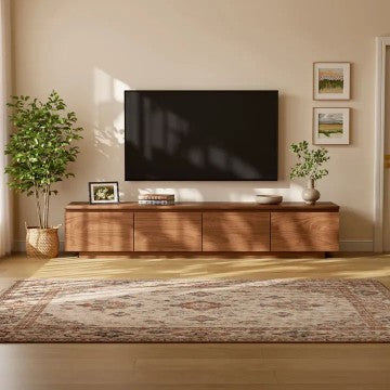 Turkish Walnut Veneer Low-Profile 4-Door TV Console