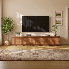 Turkish Walnut Veneer Low-Profile 4-Door TV Console