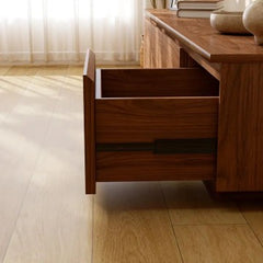 Turkish Walnut Veneer Low-Profile 4-Door TV Console