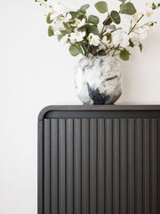 Modern Dark Charcoal Fluted Sideboard Cabinet with Tinted Glass Door