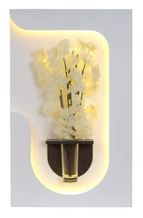 Modern LED Illuminated Fluid Frame Wall Sconce with Glass Vase & White Floral Bouquet