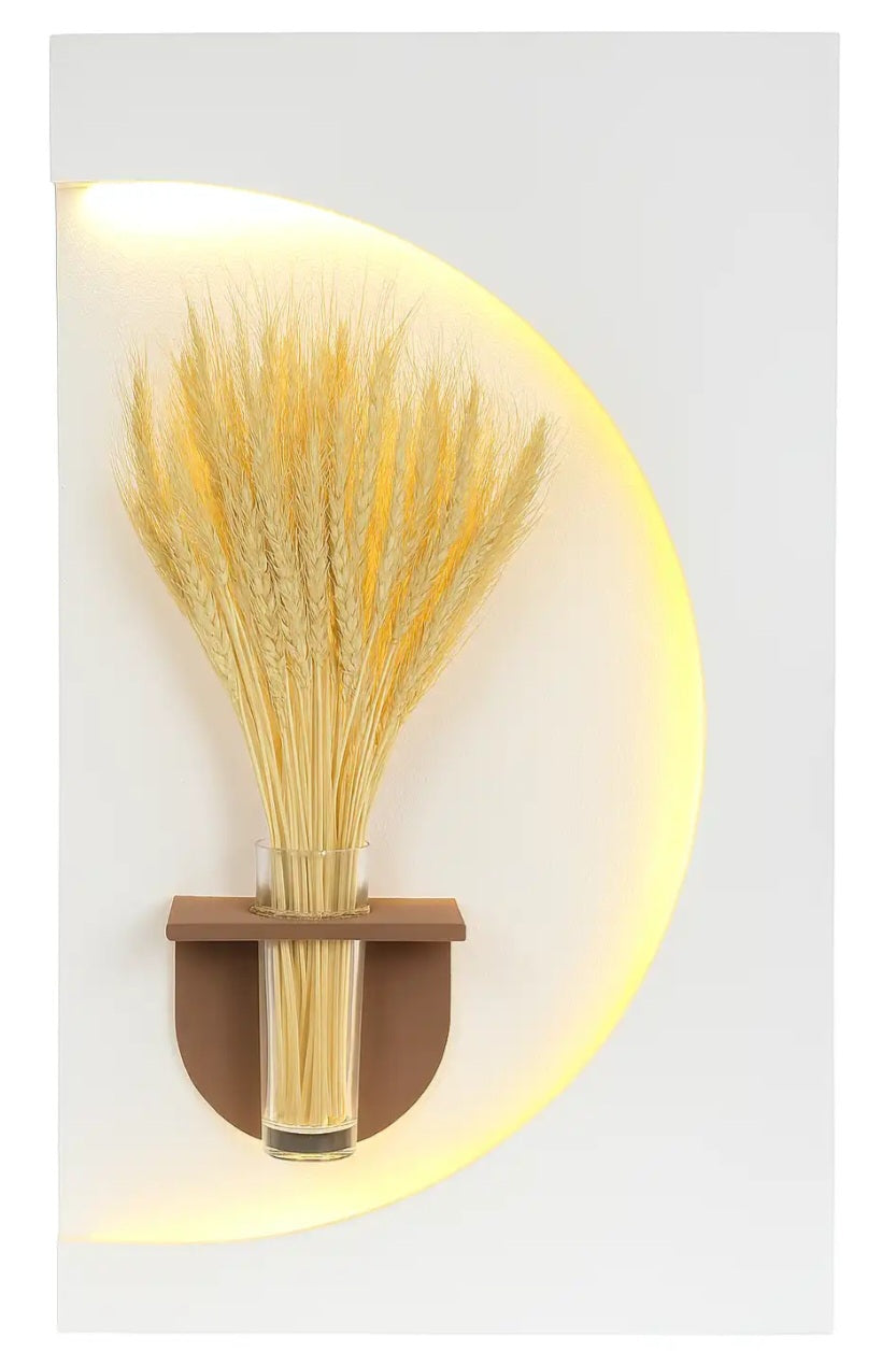 Contemporary Asymmetric LED Backlit Wall Sconce with Glass Vase & Red Floral Bouquet