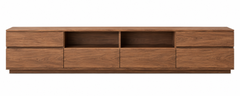 Minimalist Extra-Wide Walnut TV Stand with 6-Drawer Storage & Open Media Shelves