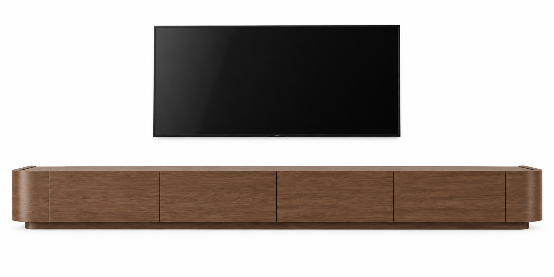 Modern Ultra-Wide Walnut TV Console with Curved Edges & Concealed Storage Drawers