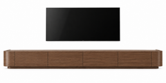 Modern Ultra-Wide Walnut TV Console with Curved Edges & Concealed Storage Drawers