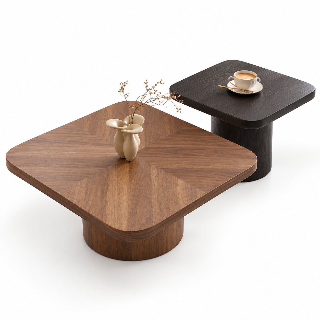 Modern Two-Tone Layered Walnut & Black Coffee Table with Hidden Storage Drawer
