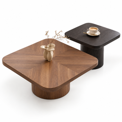 Modern Two-Tone Layered Walnut & Black Coffee Table with Hidden Storage Drawer