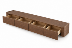 Modern Ultra-Wide Walnut TV Console with Curved Edges & Concealed Storage Drawers