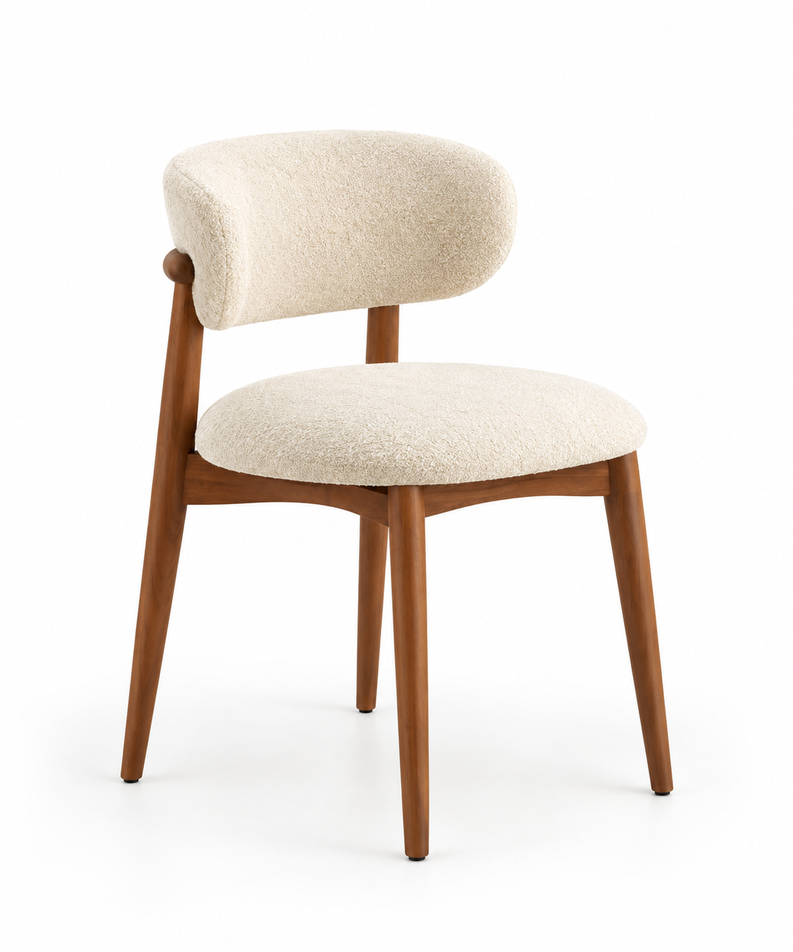Nordic Round Natural Oak Dining Table with 4 Grey Bouclé Curved Chairs Set